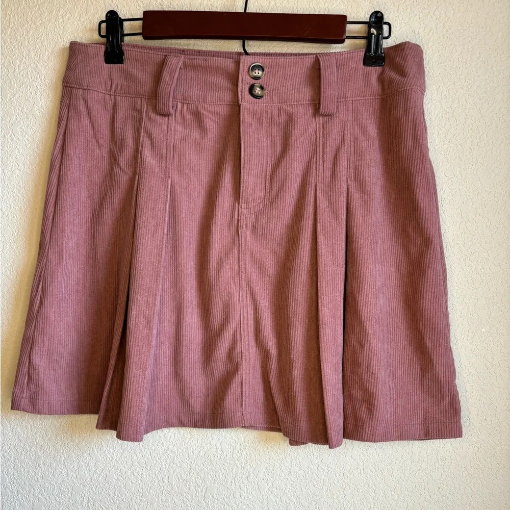 Love Riche Dusty Rose Pleated Corduroy Skirt
